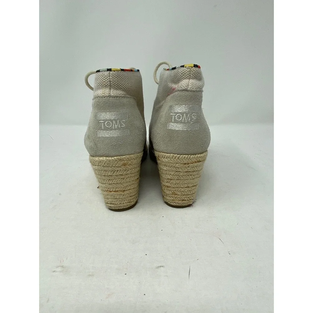 TOMS Desert Wedge Grey Canvas Suede Espadrille Lace Up Ankle Boots 681114